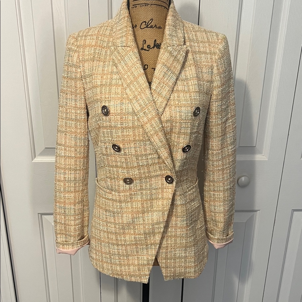 WHBM Tan & Pastel Multicolor Plaid Blazer